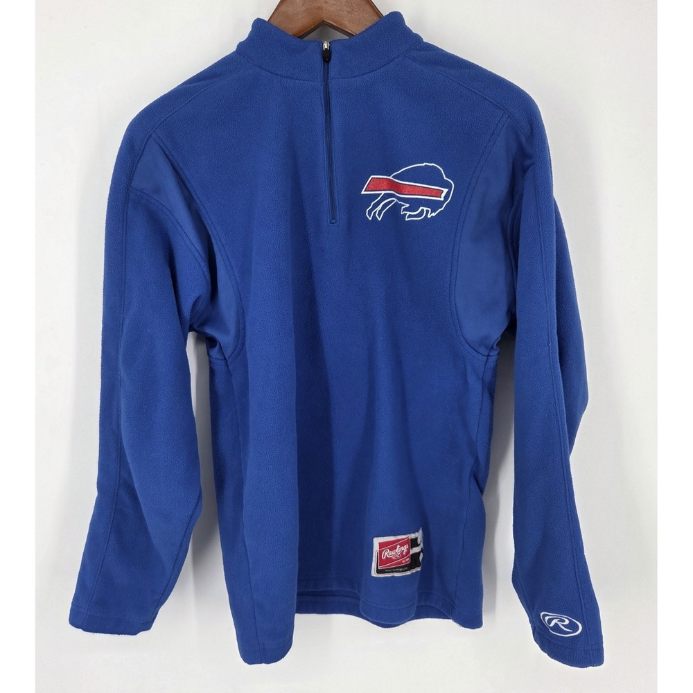 VINTAGE Buffalo Bills NFL 1/4 Zip Pullover Polar Fleece Mens Small Blue Rawlings